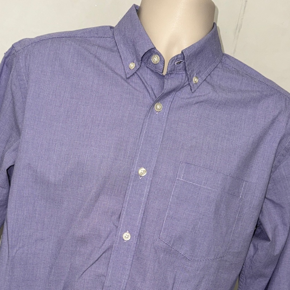 Mix & NY Mens Small Purple Micro Check 100% Cotton Button Down Shirt Long Sleeve